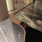 Luxury Marble Coffee Table with Curved Wood Veneer Detailing